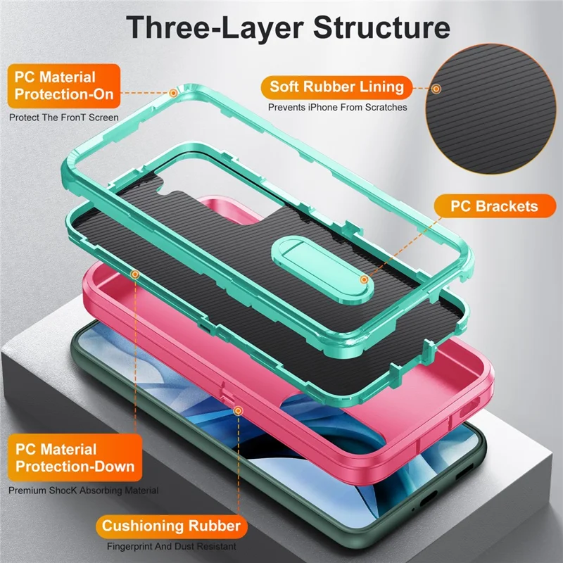 Funda para Samsung Galaxy S22+ 5G con Soporte, Carcasa Híbrida de PC + Silicona + EVA de 3 Componentes - Rosa + Cian Claro