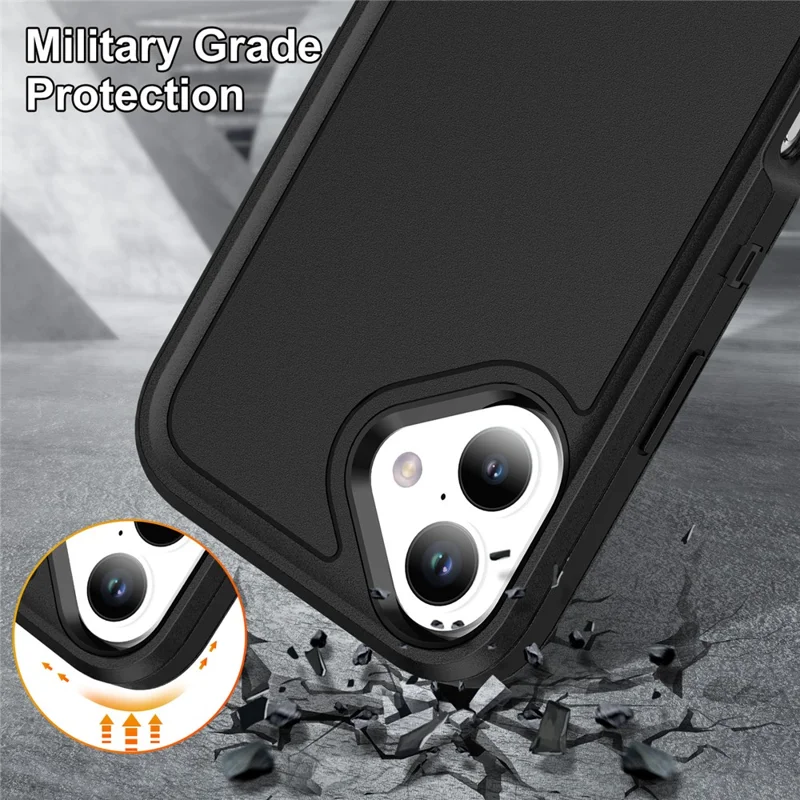 For iPhone 17 Case Case Kickstand Phone Cover PC + Silicone + EVA 3-in-1 Design - Black + Black