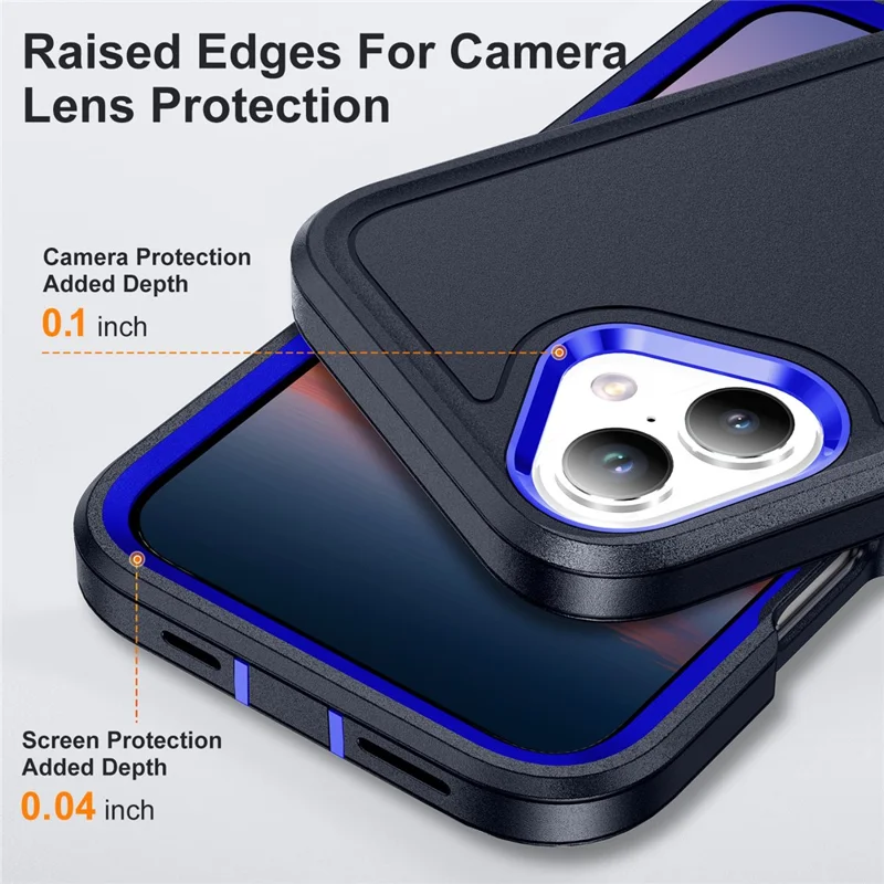 For iPhone 17 Case Case Kickstand Phone Cover PC + Silicone + EVA 3-in-1 Design - Dark Blue + Sapphire