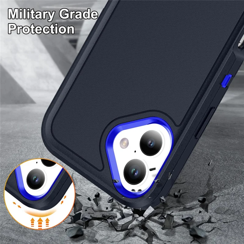 For iPhone 17 Case Case Kickstand Phone Cover PC + Silicone + EVA 3-in-1 Design - Dark Blue + Sapphire