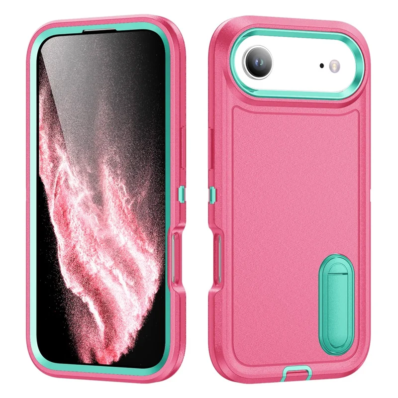 Für iPhone 17 Air Case Hülle mit Ständer Handyhülle PC + Silikon + EVA 3-in-1 Design - Rosa + Hellcyan