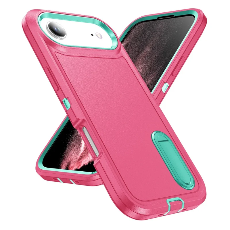 Für iPhone 17 Air Case Hülle mit Ständer Handyhülle PC + Silikon + EVA 3-in-1 Design - Rosa + Hellcyan