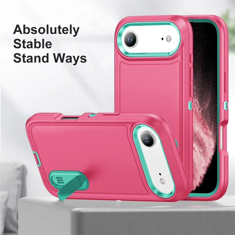 Für iPhone 17 Air Case Hülle mit Ständer Handyhülle PC + Silikon + EVA 3-in-1 Design - Rosa + Hellcyan