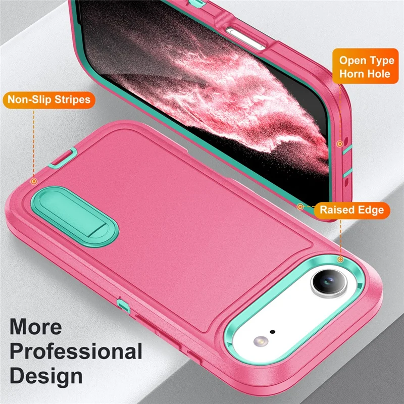 Für iPhone 17 Air Case Hülle mit Ständer Handyhülle PC + Silikon + EVA 3-in-1 Design - Rosa + Hellcyan