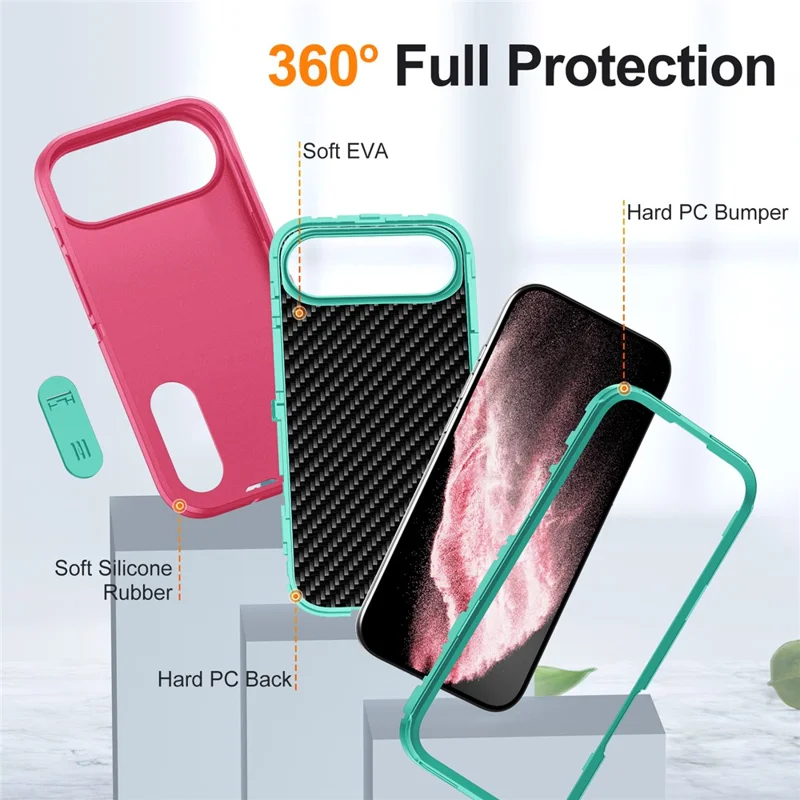 Für iPhone 17 Air Case Hülle mit Ständer Handyhülle PC + Silikon + EVA 3-in-1 Design - Rosa + Hellcyan