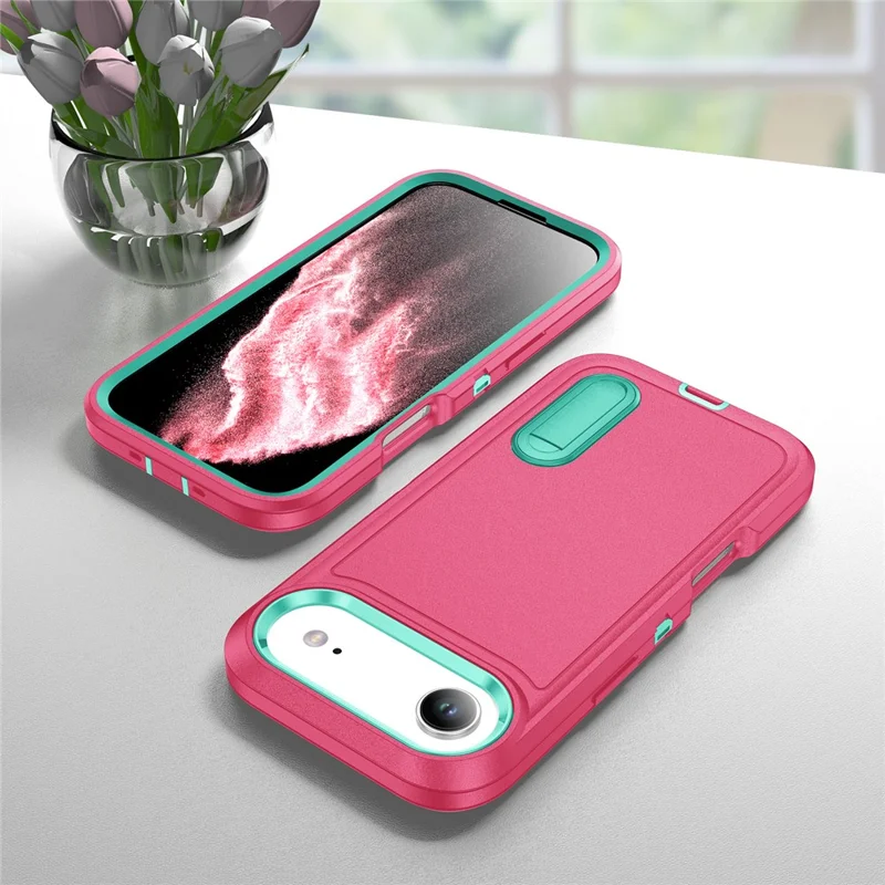 Für iPhone 17 Air Case Hülle mit Ständer Handyhülle PC + Silikon + EVA 3-in-1 Design - Rosa + Hellcyan