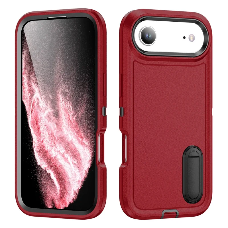 For iPhone Air Case Case Kickstand Phone Cover PC + Silicone + EVA 3-in-1 Design - Red + Black