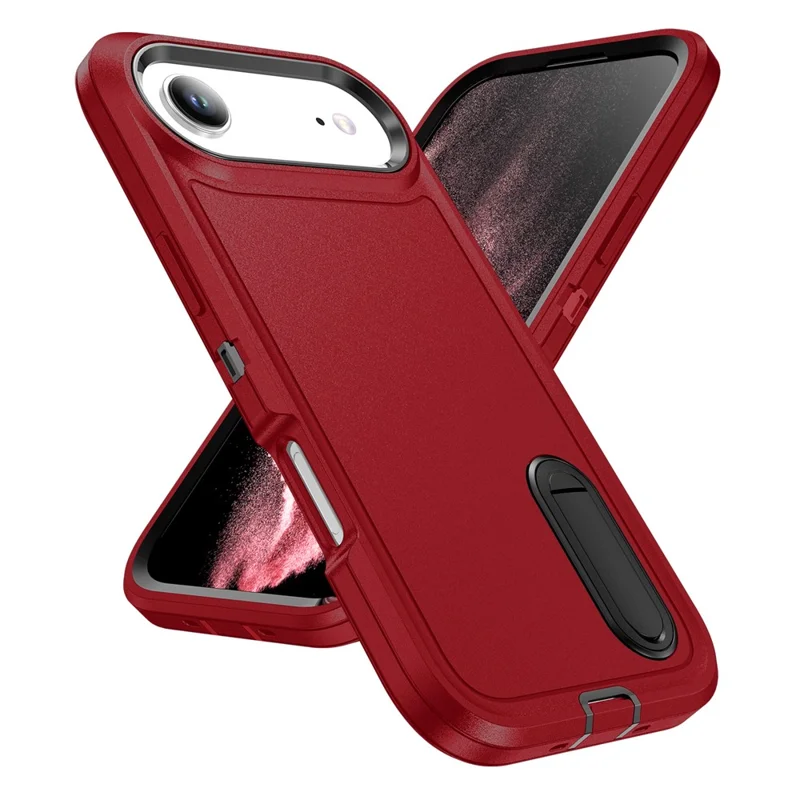 For iPhone Air Case Case Kickstand Phone Cover PC + Silicone + EVA 3-in-1 Design - Red + Black