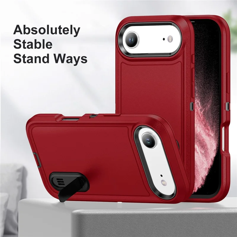 For iPhone Air Case Case Kickstand Phone Cover PC + Silicone + EVA 3-in-1 Design - Red + Black