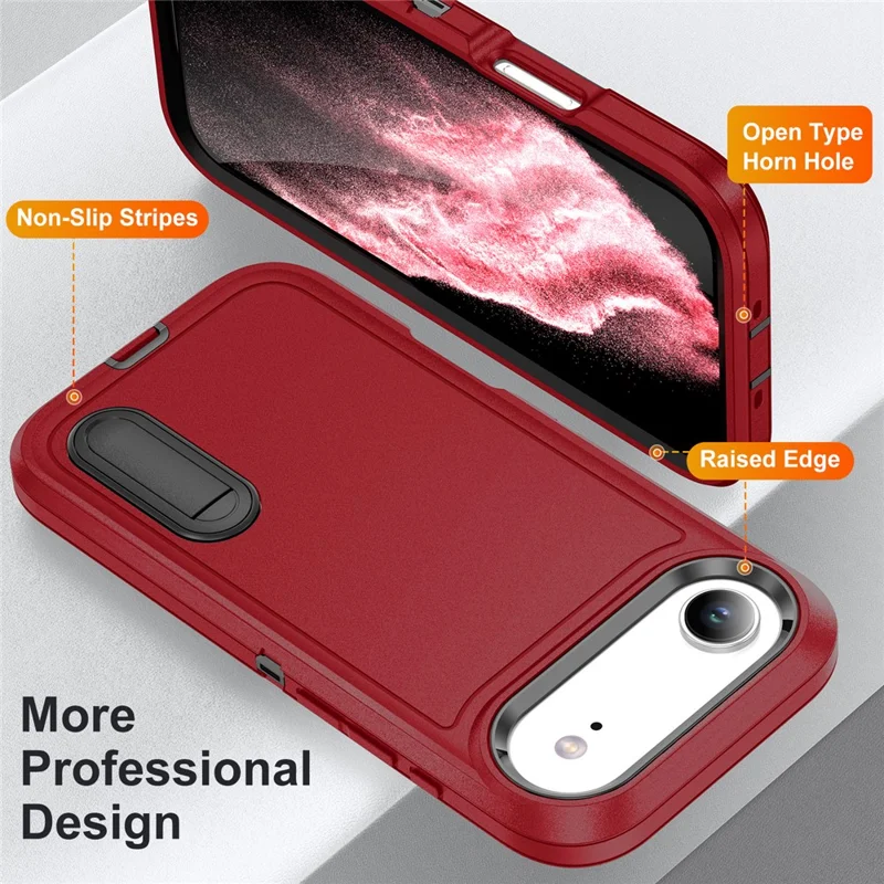 For iPhone Air Case Case Kickstand Phone Cover PC + Silicone + EVA 3-in-1 Design - Red + Black