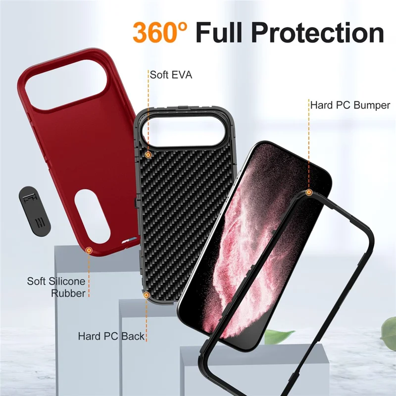 For iPhone Air Case Case Kickstand Phone Cover PC + Silicone + EVA 3-in-1 Design - Red + Black