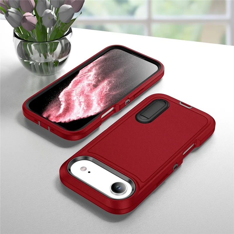 For iPhone Air Case Case Kickstand Phone Cover PC + Silicone + EVA 3-in-1 Design - Red + Black