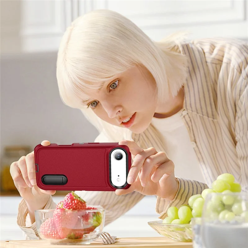 For iPhone Air Case Case Kickstand Phone Cover PC + Silicone + EVA 3-in-1 Design - Red + Black