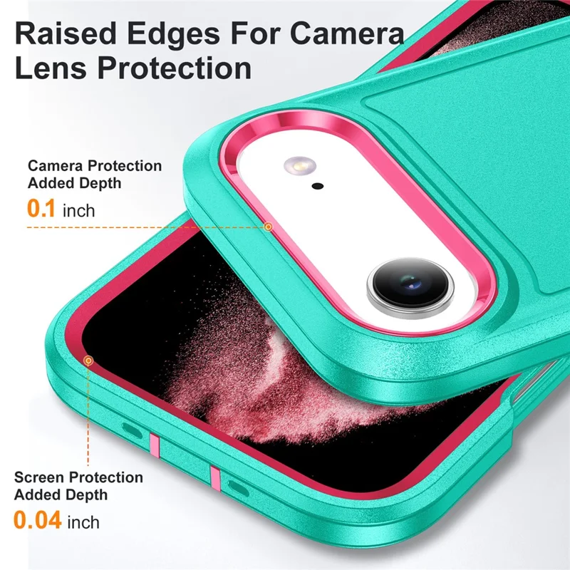 For iPhone Air Case Case Kickstand Phone Cover PC + Silicone + EVA 3-in-1 Design - Light Cyan + Rose
