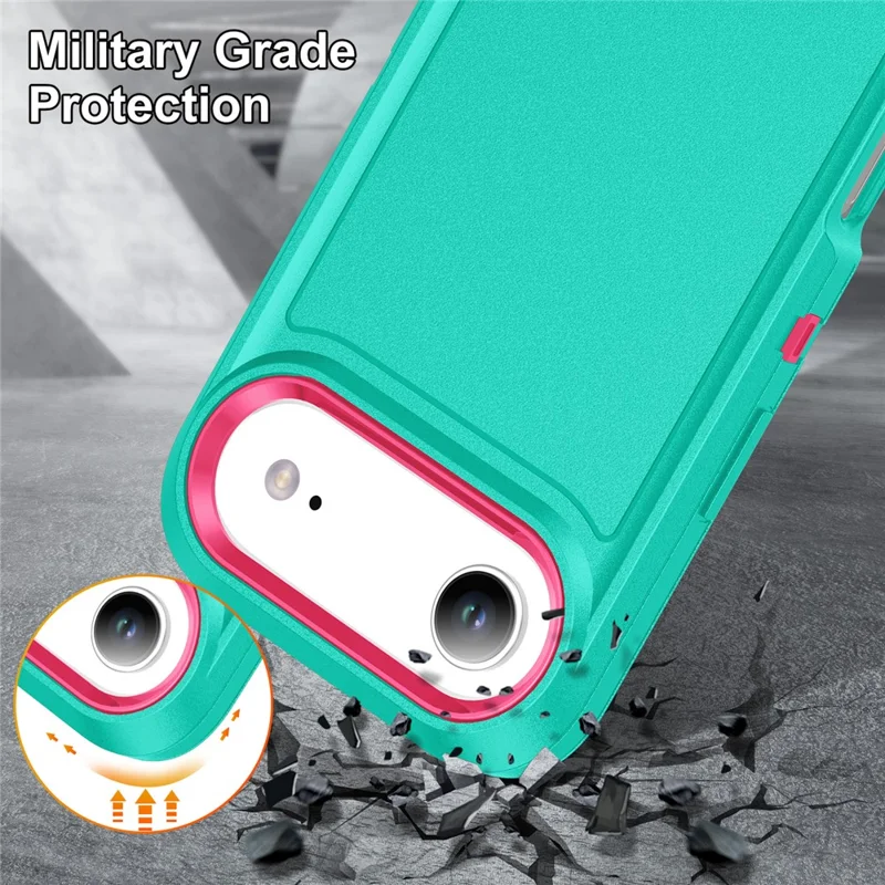 For iPhone Air Case Case Kickstand Phone Cover PC + Silicone + EVA 3-in-1 Design - Light Cyan + Rose