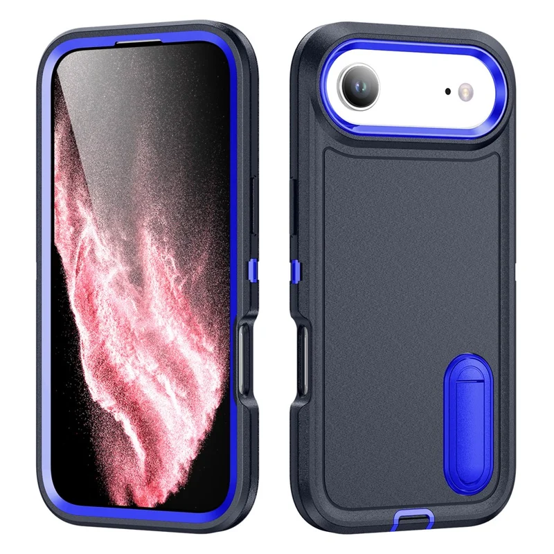For iPhone Air Case Case Kickstand Phone Cover PC + Silicone + EVA 3-in-1 Design - Dark Blue + Sapphire