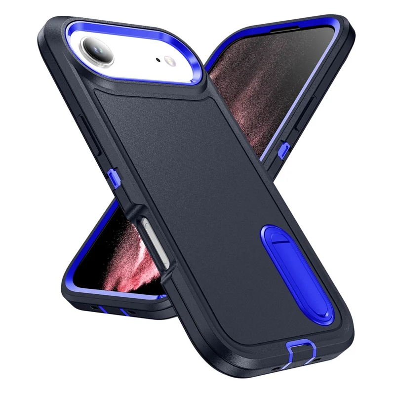 For iPhone Air Case Case Kickstand Phone Cover PC + Silicone + EVA 3-in-1 Design - Dark Blue + Sapphire