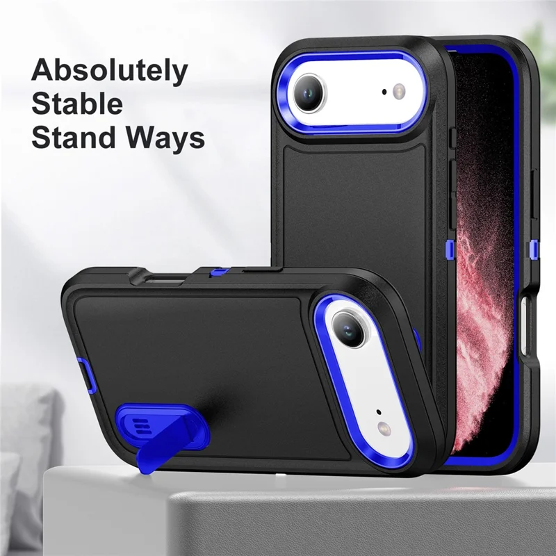 For iPhone Air Case Case Kickstand Phone Cover PC + Silicone + EVA 3-in-1 Design - Dark Blue + Sapphire