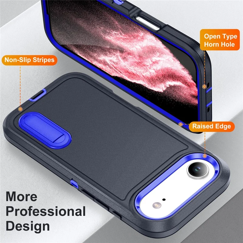 For iPhone Air Case Case Kickstand Phone Cover PC + Silicone + EVA 3-in-1 Design - Dark Blue + Sapphire