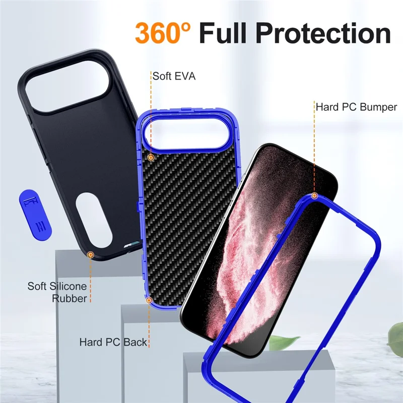 For iPhone Air Case Case Kickstand Phone Cover PC + Silicone + EVA 3-in-1 Design - Dark Blue + Sapphire