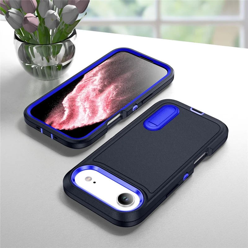 For iPhone Air Case Case Kickstand Phone Cover PC + Silicone + EVA 3-in-1 Design - Dark Blue + Sapphire