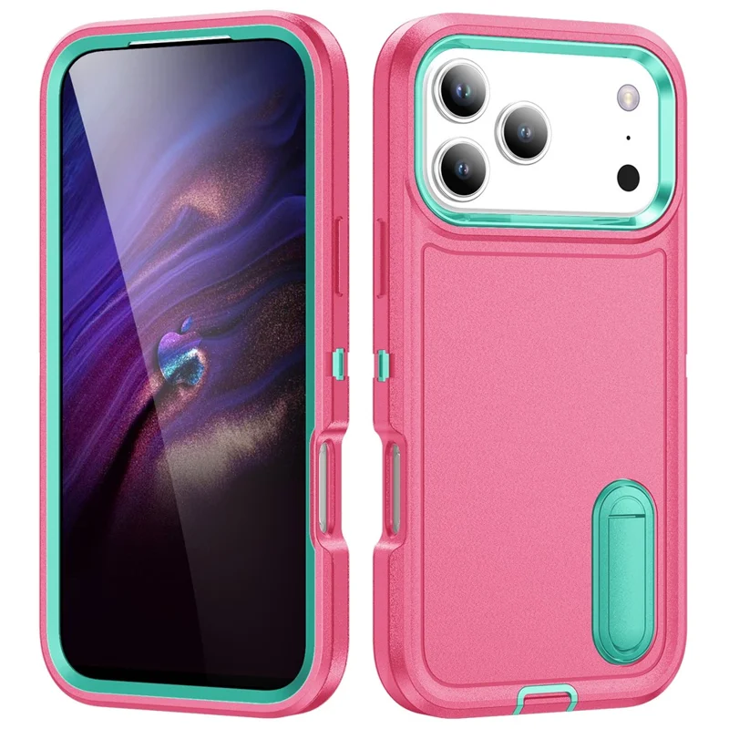 Handyhülle für iPhone 17 Pro Max mit Ständer, PC + Silikon + EVA 3-in-1 Design - Rosa + Hellcyan