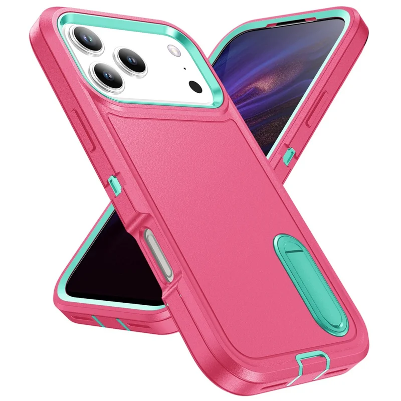 Handyhülle für iPhone 17 Pro Max mit Ständer, PC + Silikon + EVA 3-in-1 Design - Rosa + Hellcyan