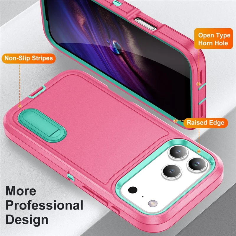 Handyhülle für iPhone 17 Pro Max mit Ständer, PC + Silikon + EVA 3-in-1 Design - Rosa + Hellcyan