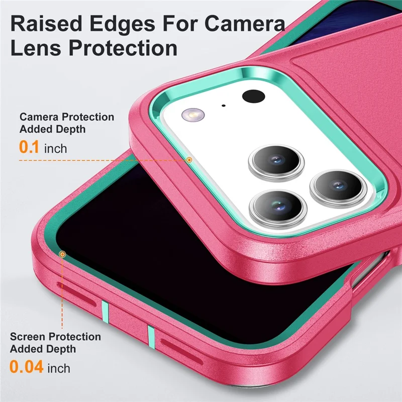 Handyhülle für iPhone 17 Pro Max mit Ständer, PC + Silikon + EVA 3-in-1 Design - Rosa + Hellcyan