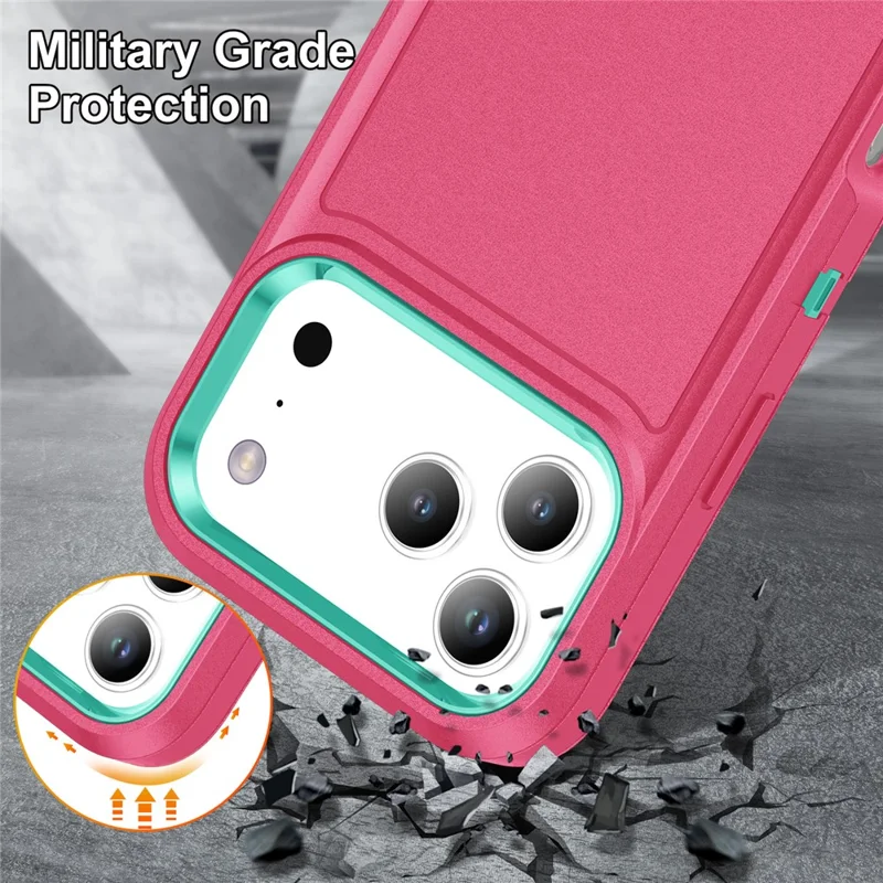Handyhülle für iPhone 17 Pro Max mit Ständer, PC + Silikon + EVA 3-in-1 Design - Rosa + Hellcyan