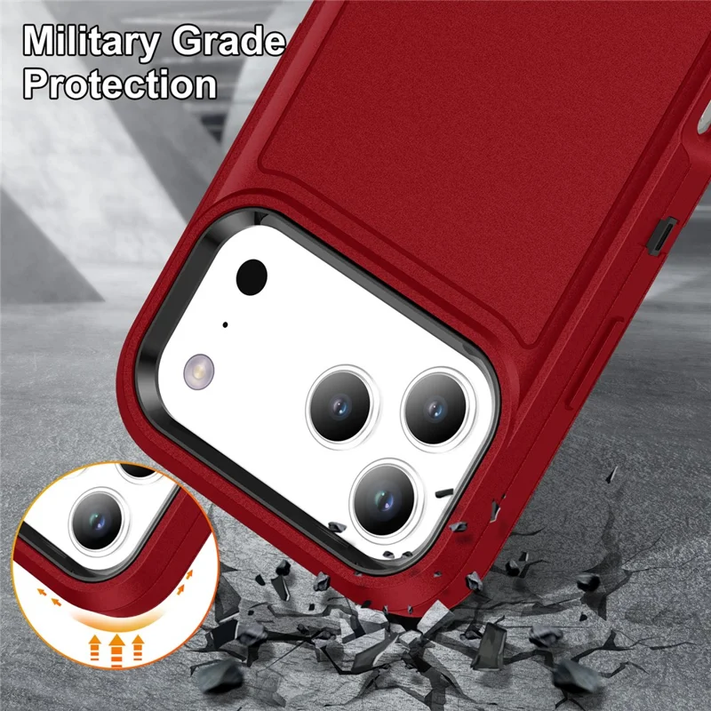 For iPhone 17 Pro Max Case Case Kickstand Phone Cover PC + Silicone + EVA 3-in-1 Design - Red + Black