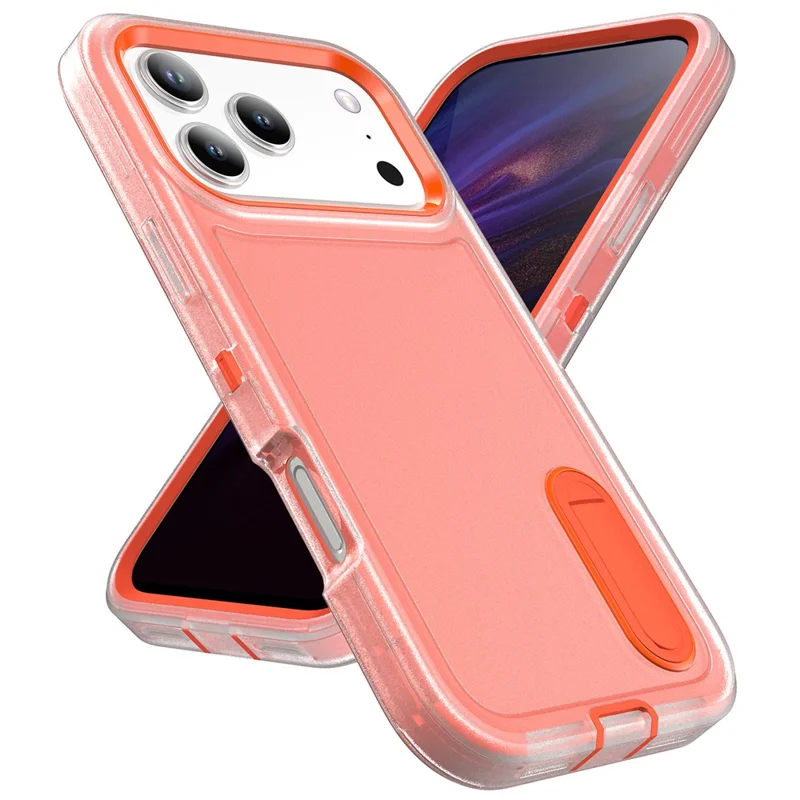 For iPhone 17 Pro Max Case Case Kickstand Phone Cover PC + Silicone + EVA 3-in-1 Design - Transparent + Orange