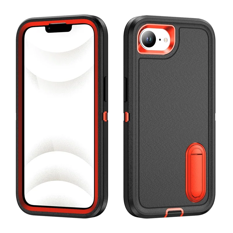 For iPhone 17e / 16e Case Case Kickstand Phone Cover PC + Silicone + EVA 3-in-1 Design - Black + Orange