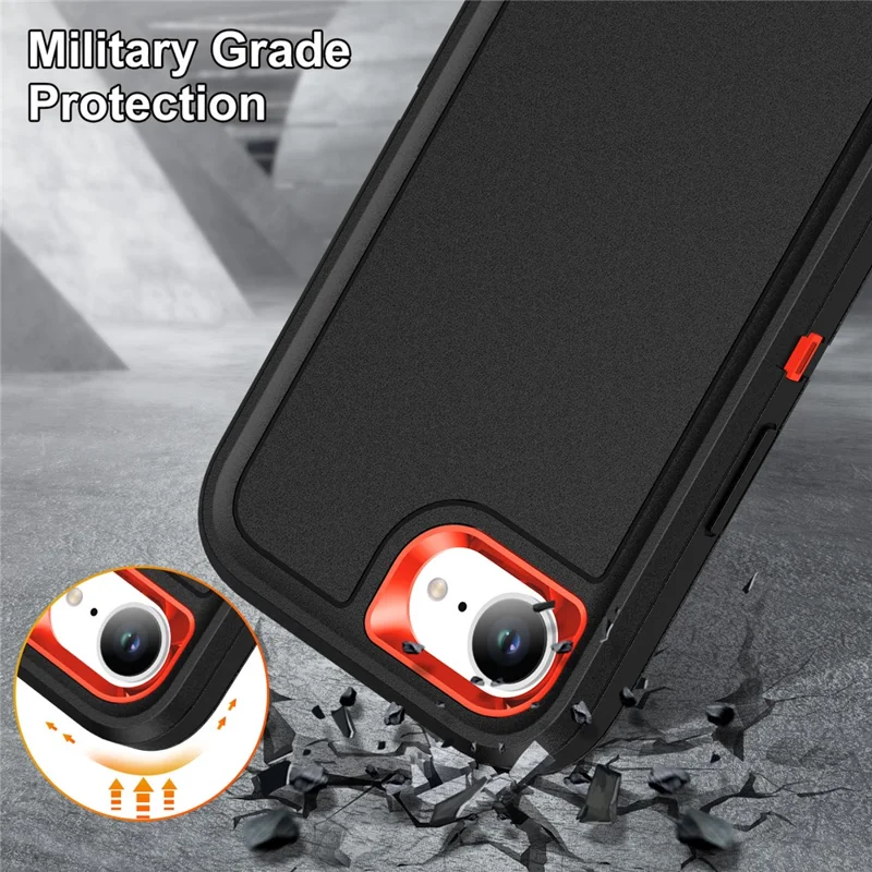 For iPhone 17e / 16e Case Case Kickstand Phone Cover PC + Silicone + EVA 3-in-1 Design - Black + Orange
