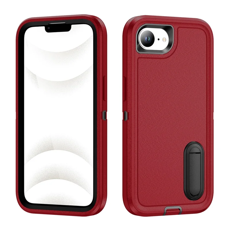 For iPhone 17e / 16e Case Case Kickstand Phone Cover PC + Silicone + EVA 3-in-1 Design - Red + Black