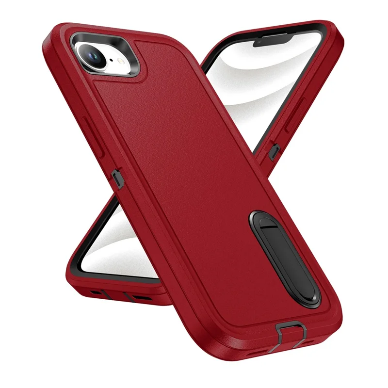 For iPhone 17e / 16e Case Case Kickstand Phone Cover PC + Silicone + EVA 3-in-1 Design - Red + Black