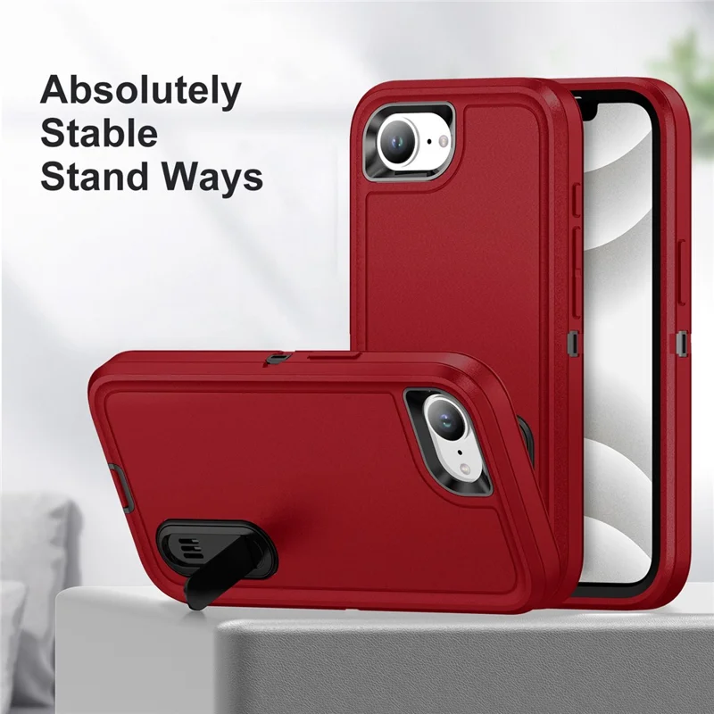 For iPhone 17e / 16e Case Case Kickstand Phone Cover PC + Silicone + EVA 3-in-1 Design - Red + Black