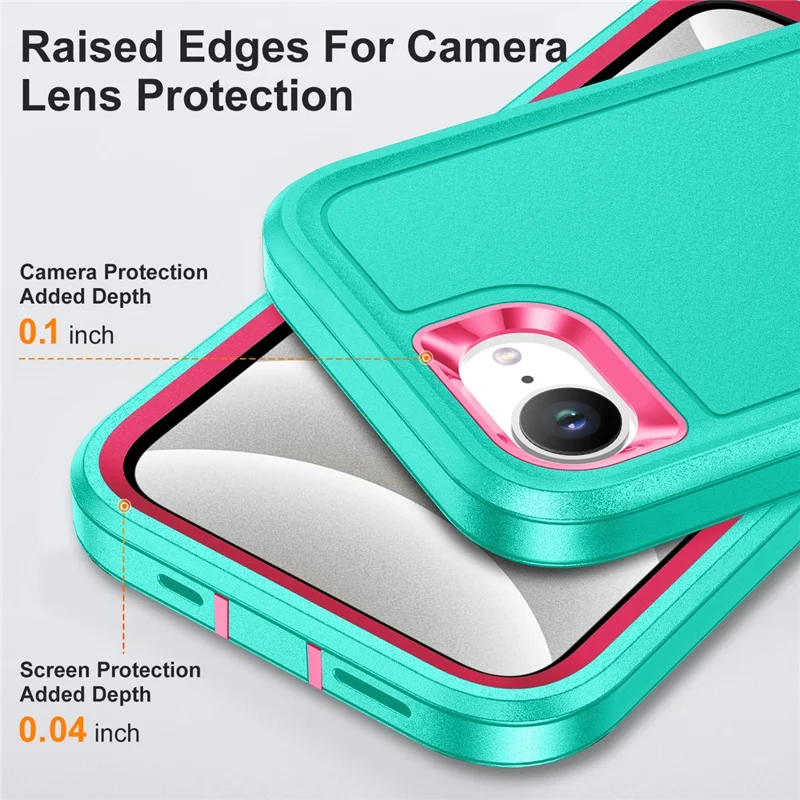 For iPhone 17e / 16e Case Case Kickstand Phone Cover PC + Silicone + EVA 3-in-1 Design - Light Cyan + Rose