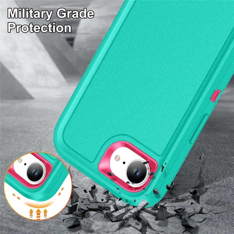 For iPhone 17e / 16e Case Case Kickstand Phone Cover PC + Silicone + EVA 3-in-1 Design - Light Cyan + Rose