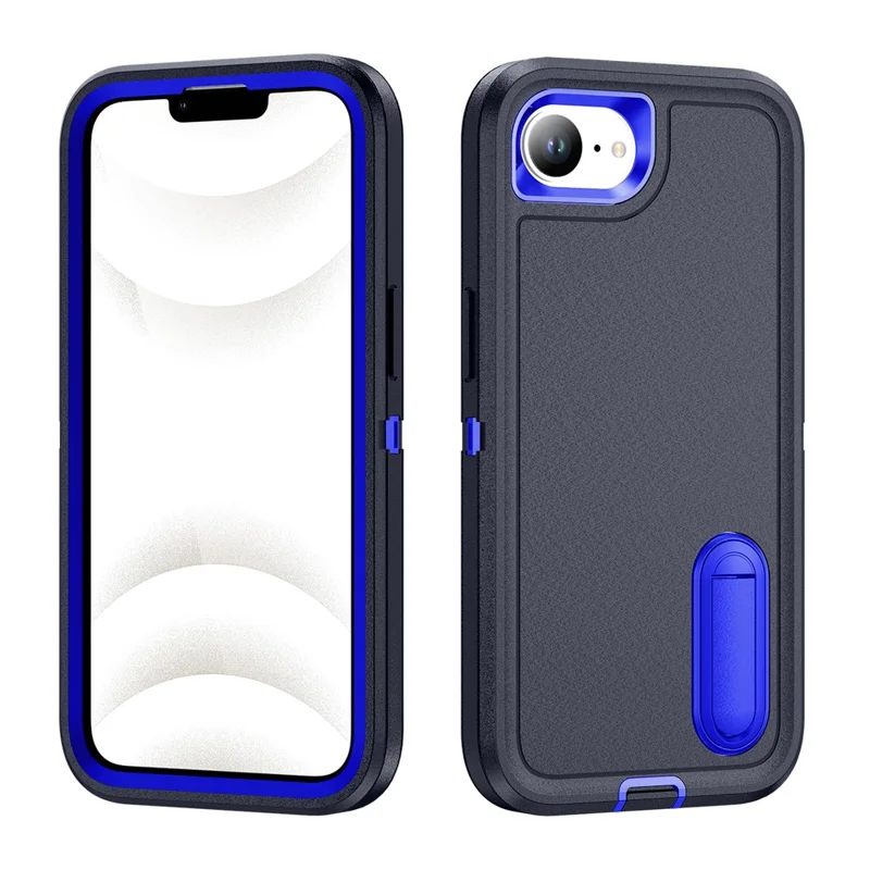 For iPhone 17e / 16e Case Case Kickstand Phone Cover PC + Silicone + EVA 3-in-1 Design - Dark Blue + Sapphire