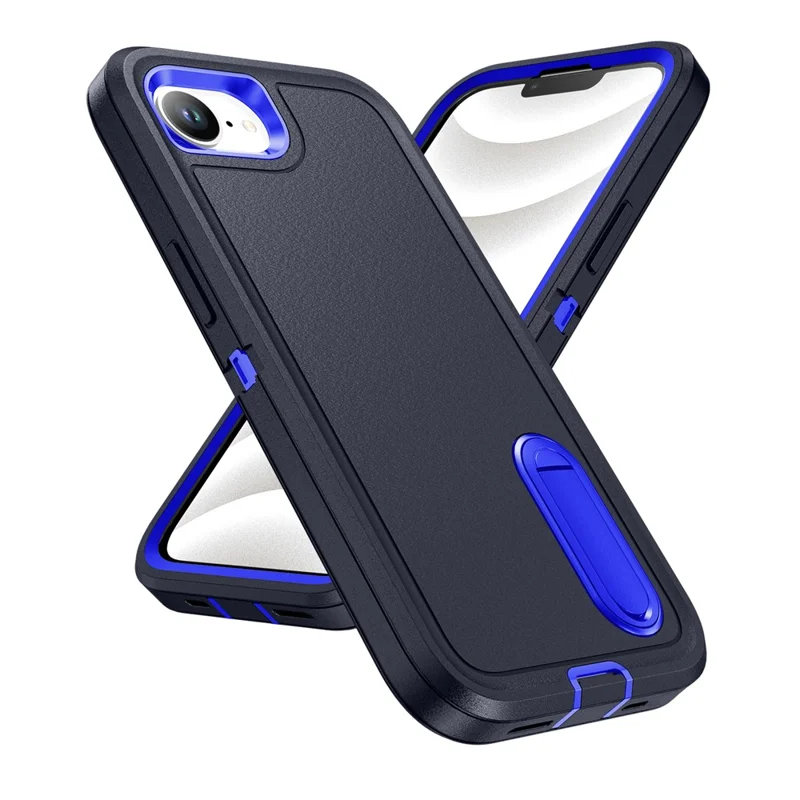 For iPhone 17e / 16e Case Case Kickstand Phone Cover PC + Silicone + EVA 3-in-1 Design - Dark Blue + Sapphire