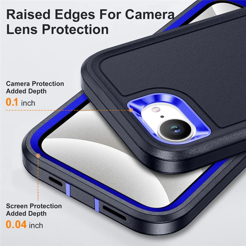 For iPhone 17e / 16e Case Case Kickstand Phone Cover PC + Silicone + EVA 3-in-1 Design - Dark Blue + Sapphire