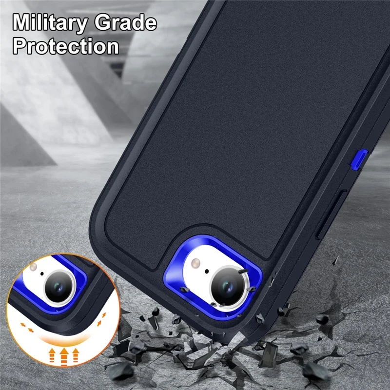 For iPhone 17e / 16e Case Case Kickstand Phone Cover PC + Silicone + EVA 3-in-1 Design - Dark Blue + Sapphire