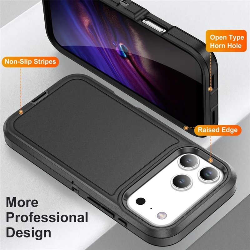 Чехол для iPhone 17 Pro Max PC + Силикон + EVA 3 в 1 противоударный - Черный + Черный
