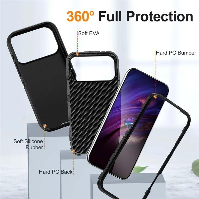 Чехол для iPhone 17 Pro Max PC + Силикон + EVA 3 в 1 противоударный - Черный + Черный