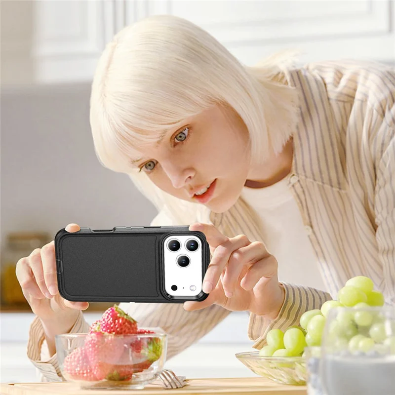 Чехол для iPhone 17 Pro Max PC + Силикон + EVA 3 в 1 противоударный - Черный + Черный