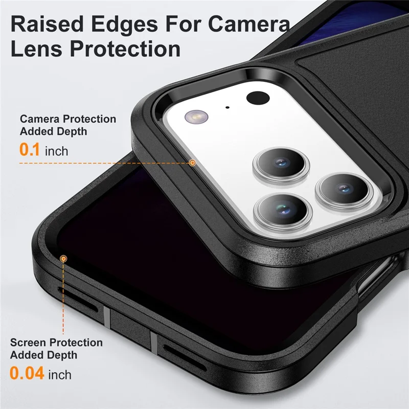Funda para iPhone 17 Pro, Carcasa PC + Silicona + EVA 3 en 1 Antigolpes - Negro + Negro