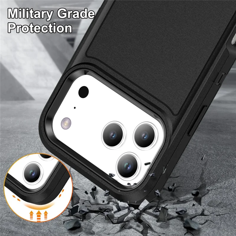 Funda para iPhone 17 Pro, Carcasa PC + Silicona + EVA 3 en 1 Antigolpes - Negro + Negro