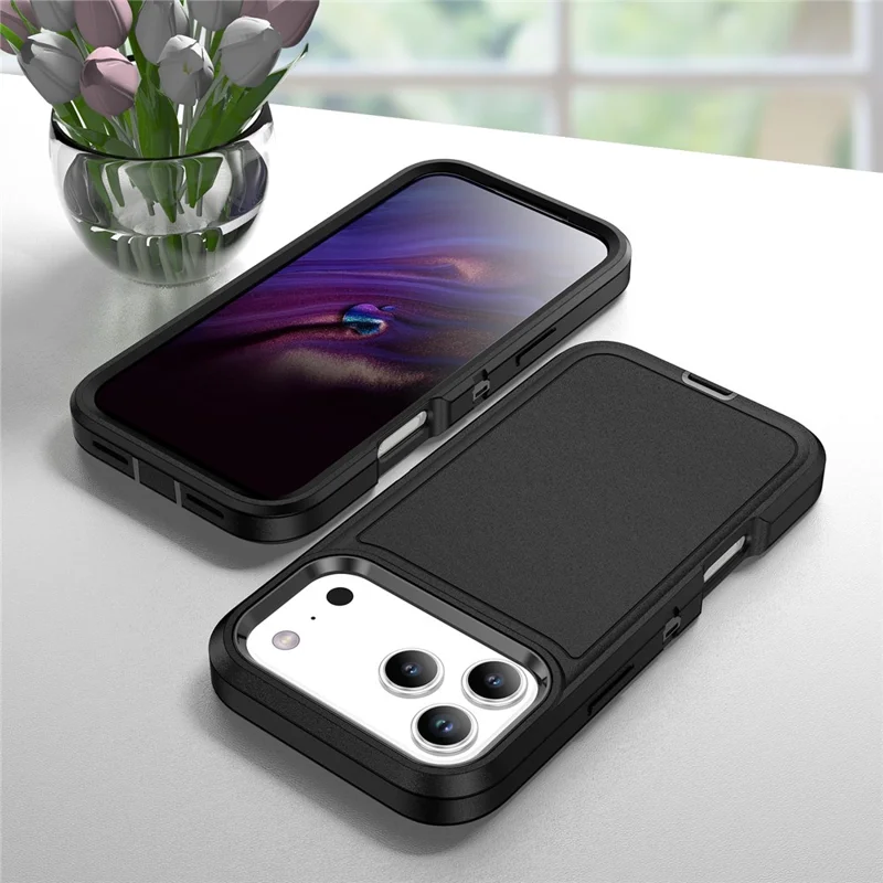 Funda para iPhone 17 Pro, Carcasa PC + Silicona + EVA 3 en 1 Antigolpes - Negro + Negro