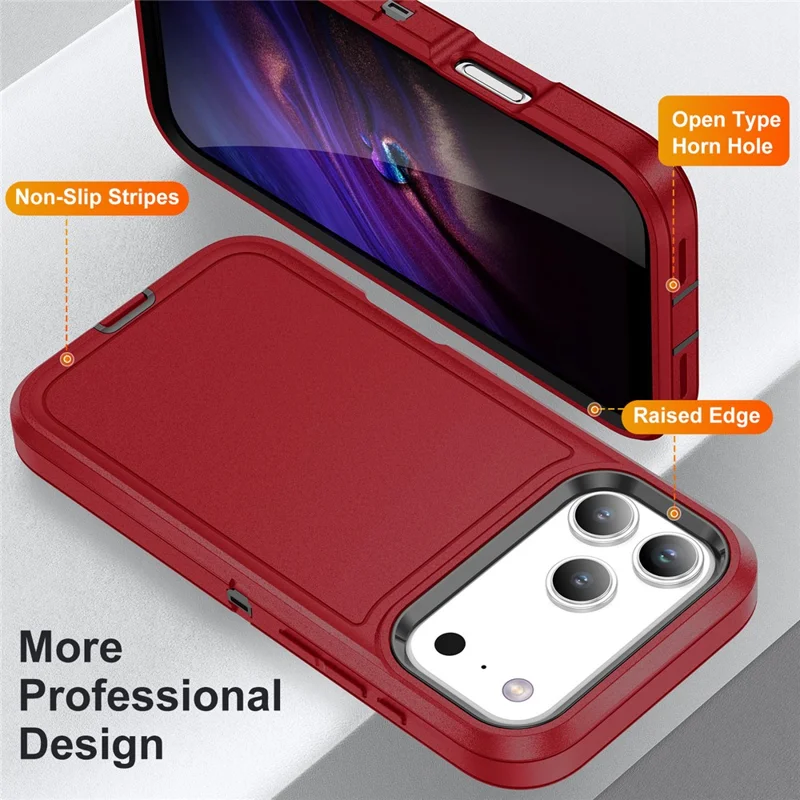For iPhone 17 Pro Case PC + Silicone + EVA 3 in 1 Shockproof Phone Cover - Red + Black